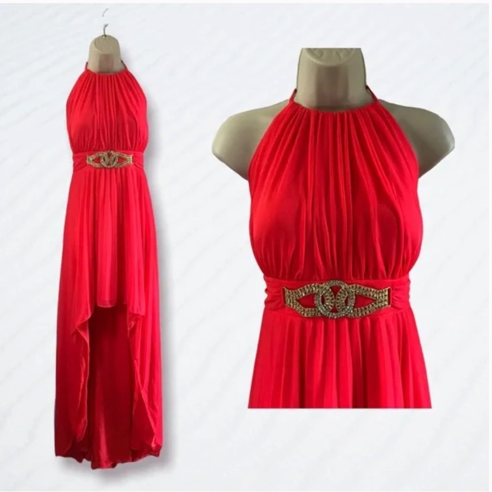 ❤️❤️ Betsy & Adam Halter Neck High Low Dress bright coral ❤️‍🔥❤️‍🔥size 2